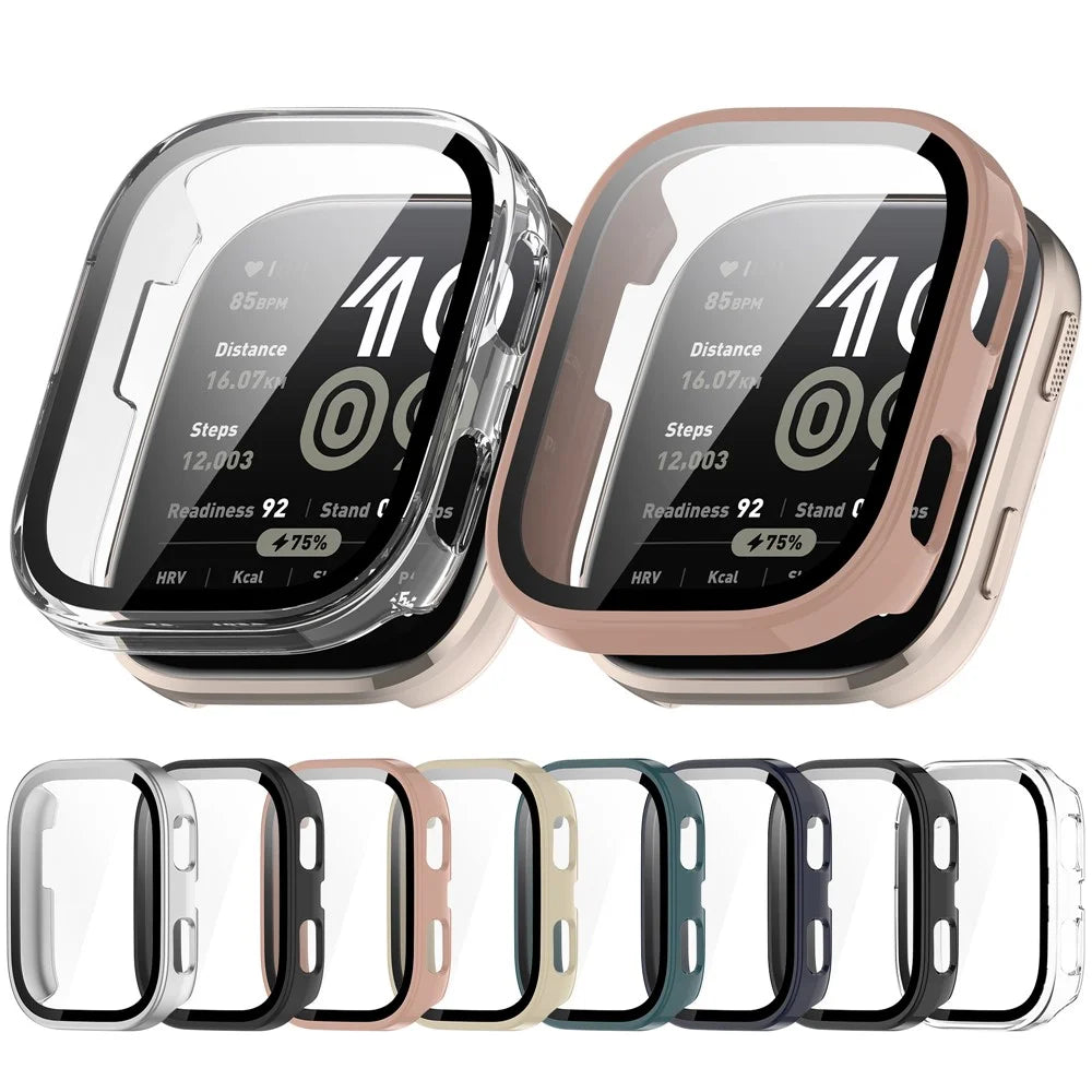 For Huami Amazfit Bip 6 (A2435) Watch Case PC Frame Cover with Tempered Glass Screen Film - Glossy Black - 7