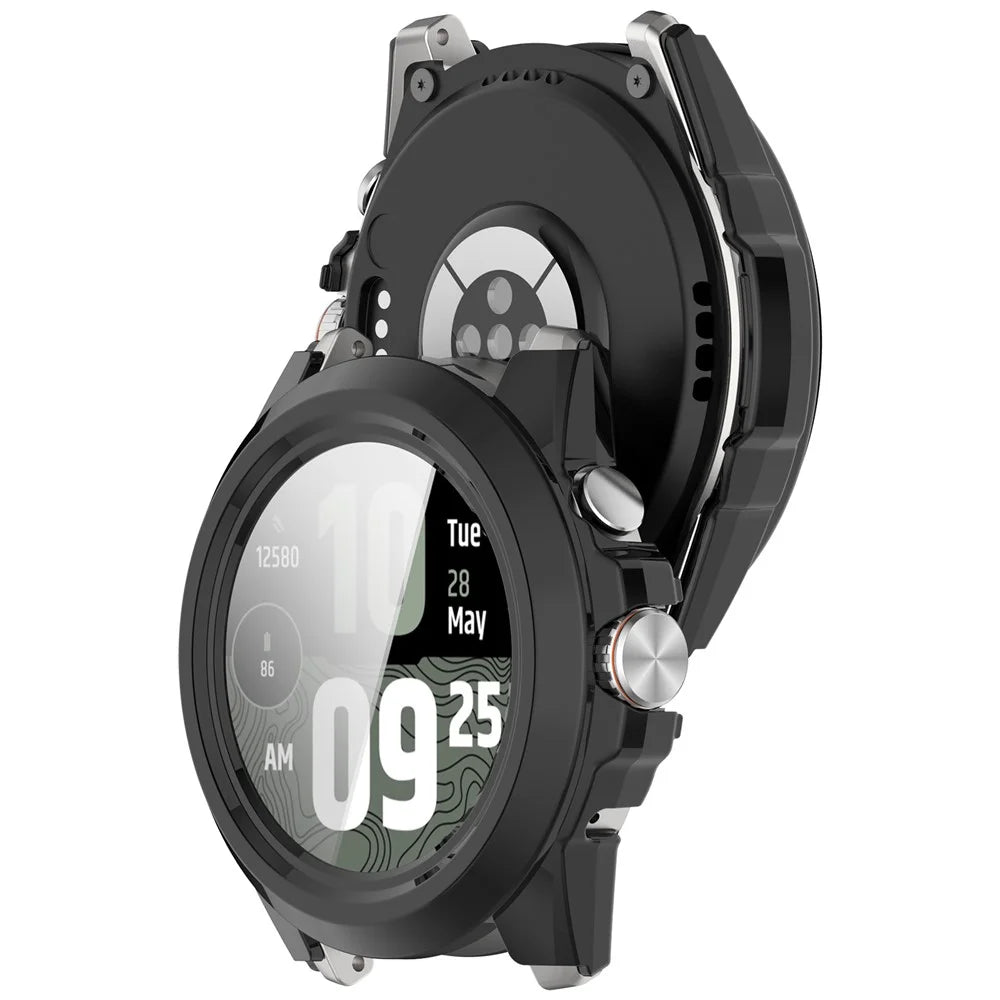 For TicWatch Atlas Watch Case PC Frame Cover with Tempered Glass Screen Film - Black - 3