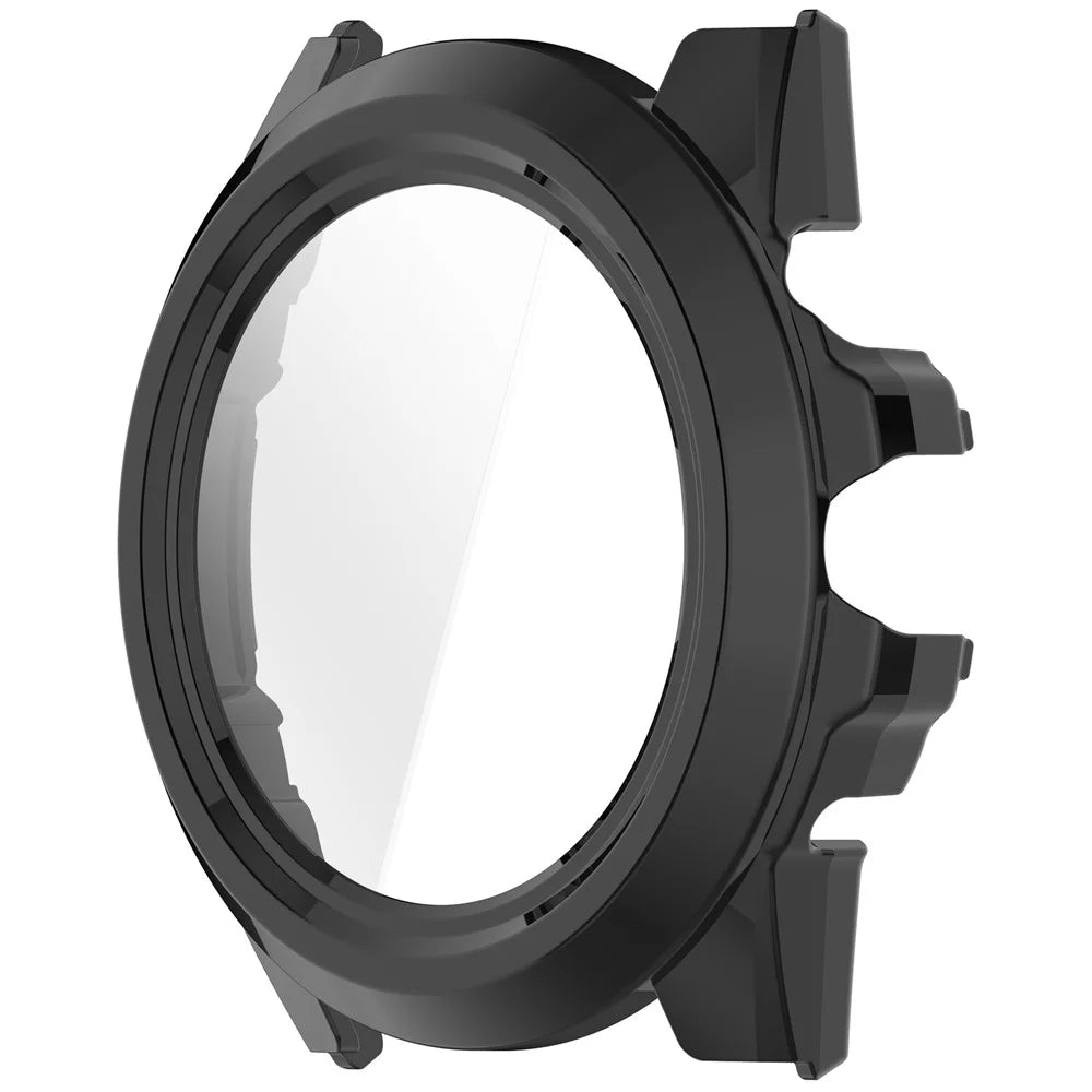 For TicWatch Atlas Watch Case PC Frame Cover with Tempered Glass Screen Film - Black - 4