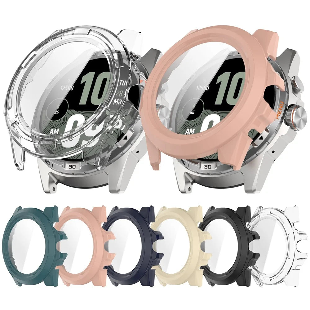 For TicWatch Atlas Watch Case PC Frame Cover with Tempered Glass Screen Film - Black - 7