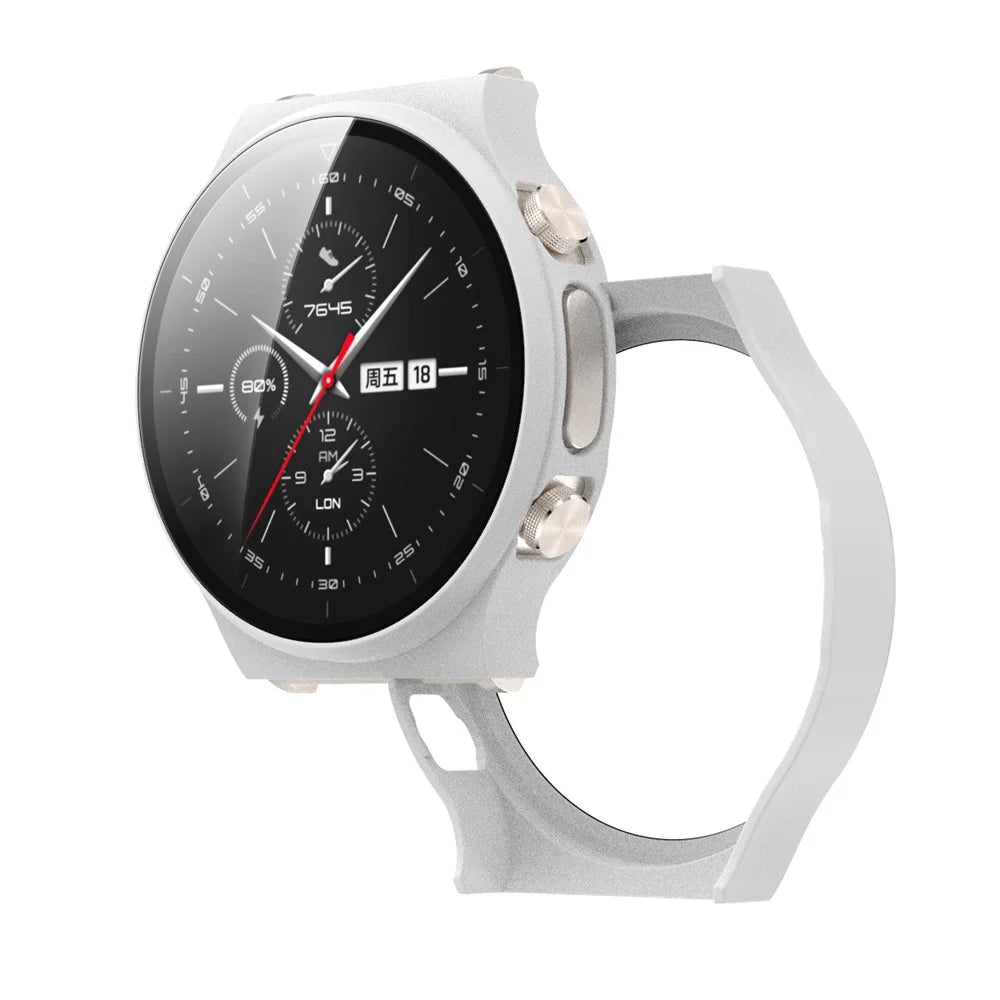Matte PC Frame Cover with Tempered Glass Screen Protector for Huawei Watch GT 2 Pro ECG Smartwatch - White - 1