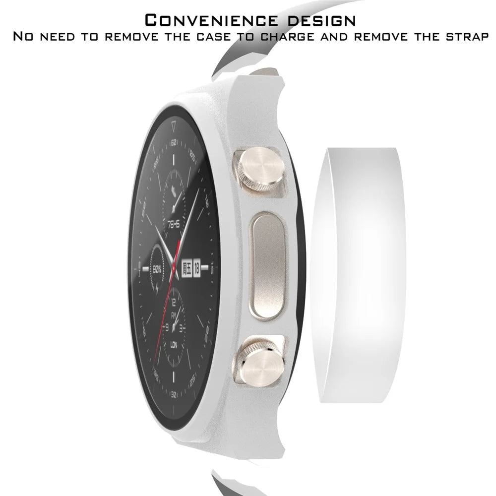 Matte PC Frame Cover with Tempered Glass Screen Protector for Huawei Watch GT 2 Pro ECG Smartwatch - White - 5