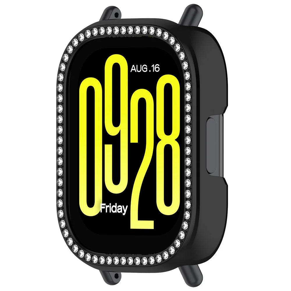 For Xiaomi Redmi Watch 5 Lite Watch Case Rhinestone Decor Hollow Electroplating PC Watch Cover - Black - 2
