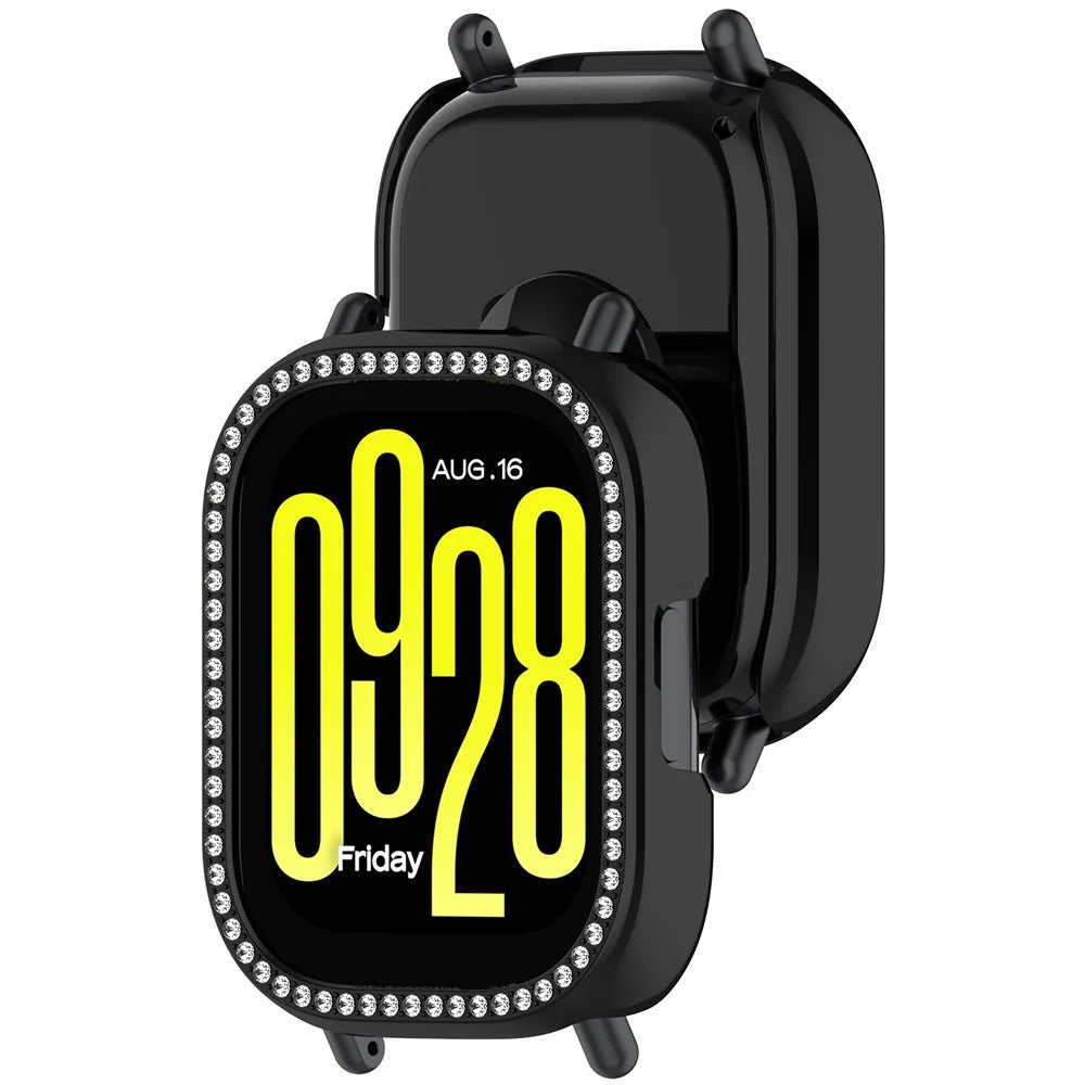 For Xiaomi Redmi Watch 5 Lite Watch Case Rhinestone Decor Hollow Electroplating PC Watch Cover - Black - 3
