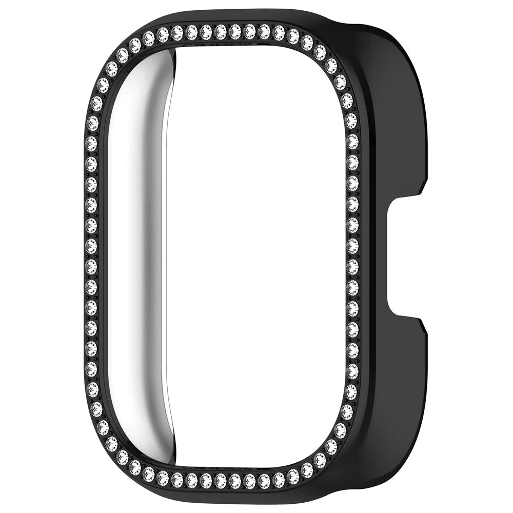 For Xiaomi Redmi Watch 5 Lite Watch Case Rhinestone Decor Hollow Electroplating PC Watch Cover - Black - 4