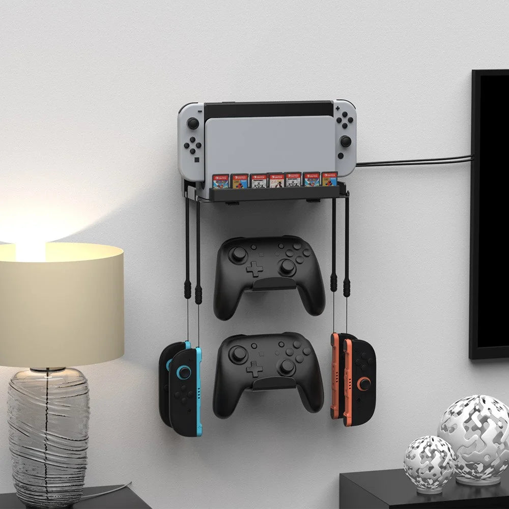 DOBE TNS-31113 Wall Mount Bracket for Nintendo Switch 2 / Switch / OLED Game Controller Hanger with Game Card Storage - 6