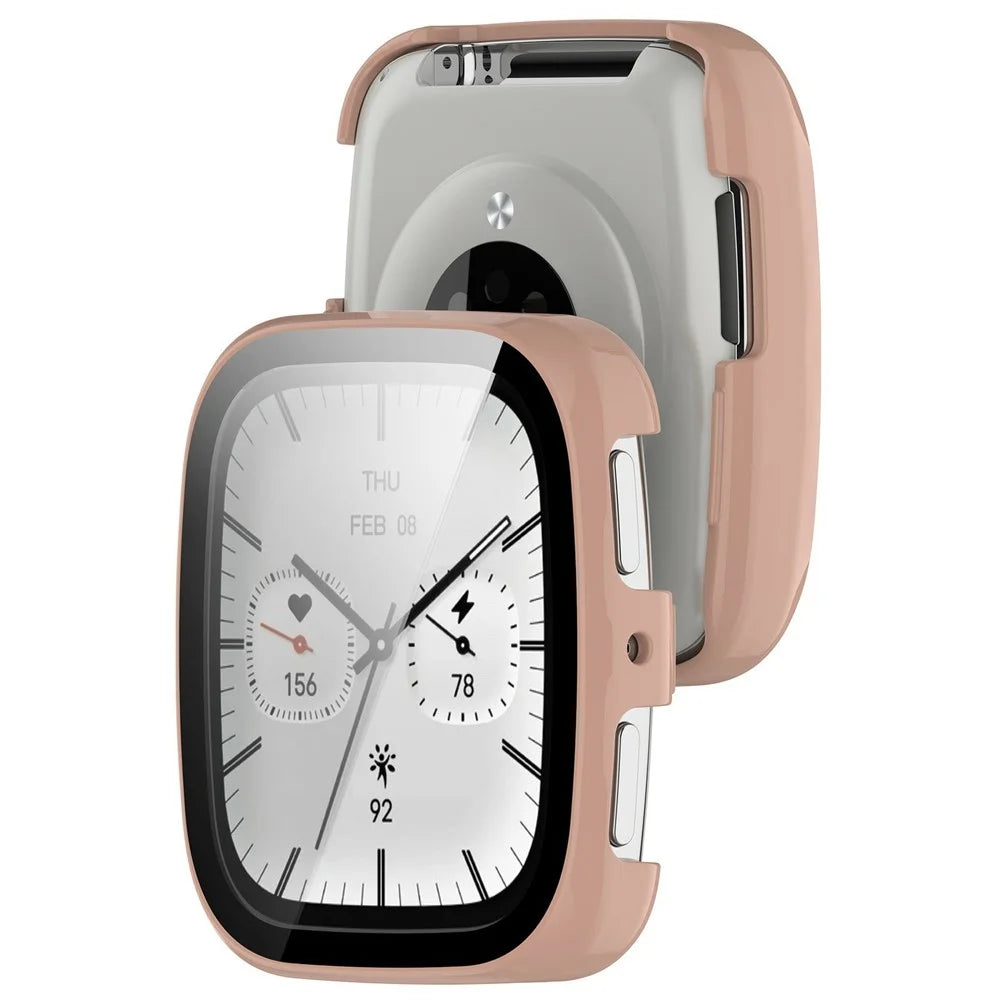 For Huami Amazfit Active 2 Square Hard PC Watch Protective Case with Tempered Glass Film - Pink - 2