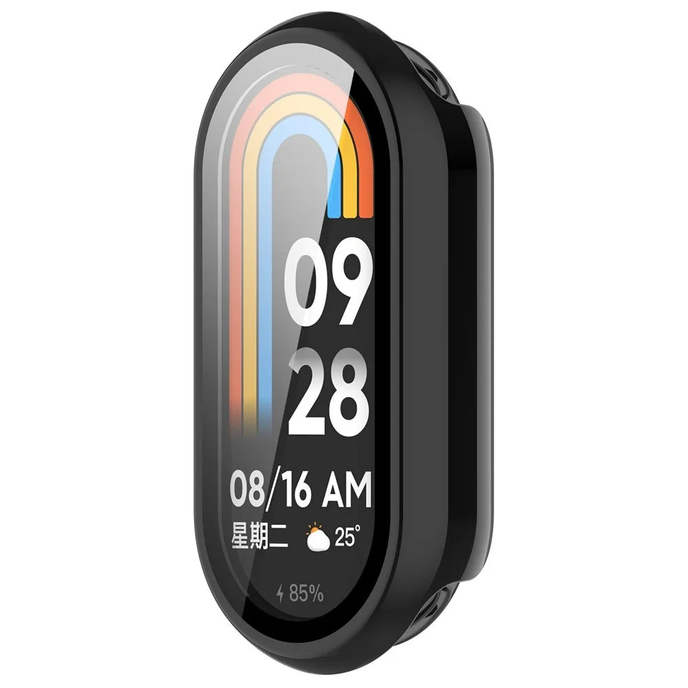 For Xiaomi Smart Band 10 Ceramic / 9 Ceramic / 8 Watch Case PC Frame Cover with Tempered Glass Screen Film - Black - 3