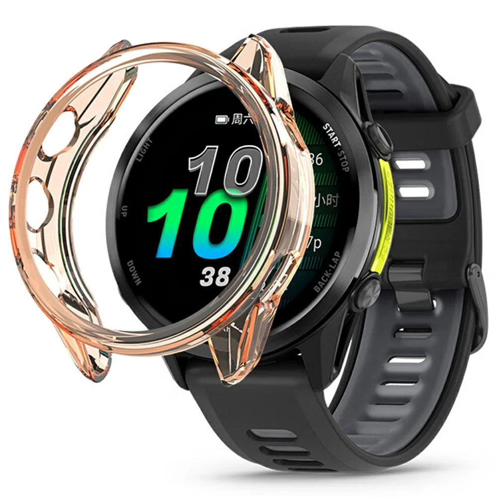 For Garmin Forerunner 970 47mm Protective Watch Case TPU Hollow Cover - Transparent Orange - 1