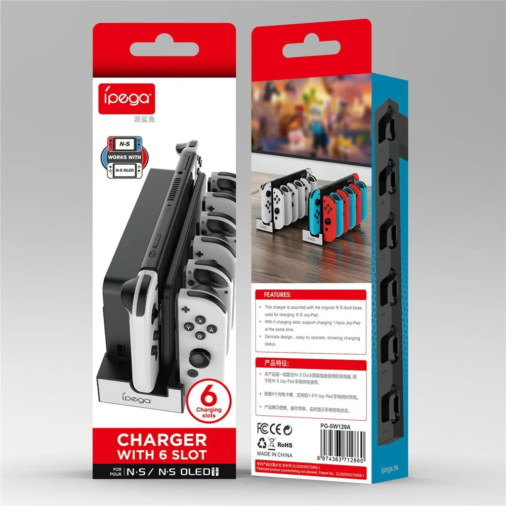 IPEGA PG-SW129 For Nintendo Switch / Switch OLED 6 in 1 Charger Dock Joy-Con Charging Station - Black / White - 6