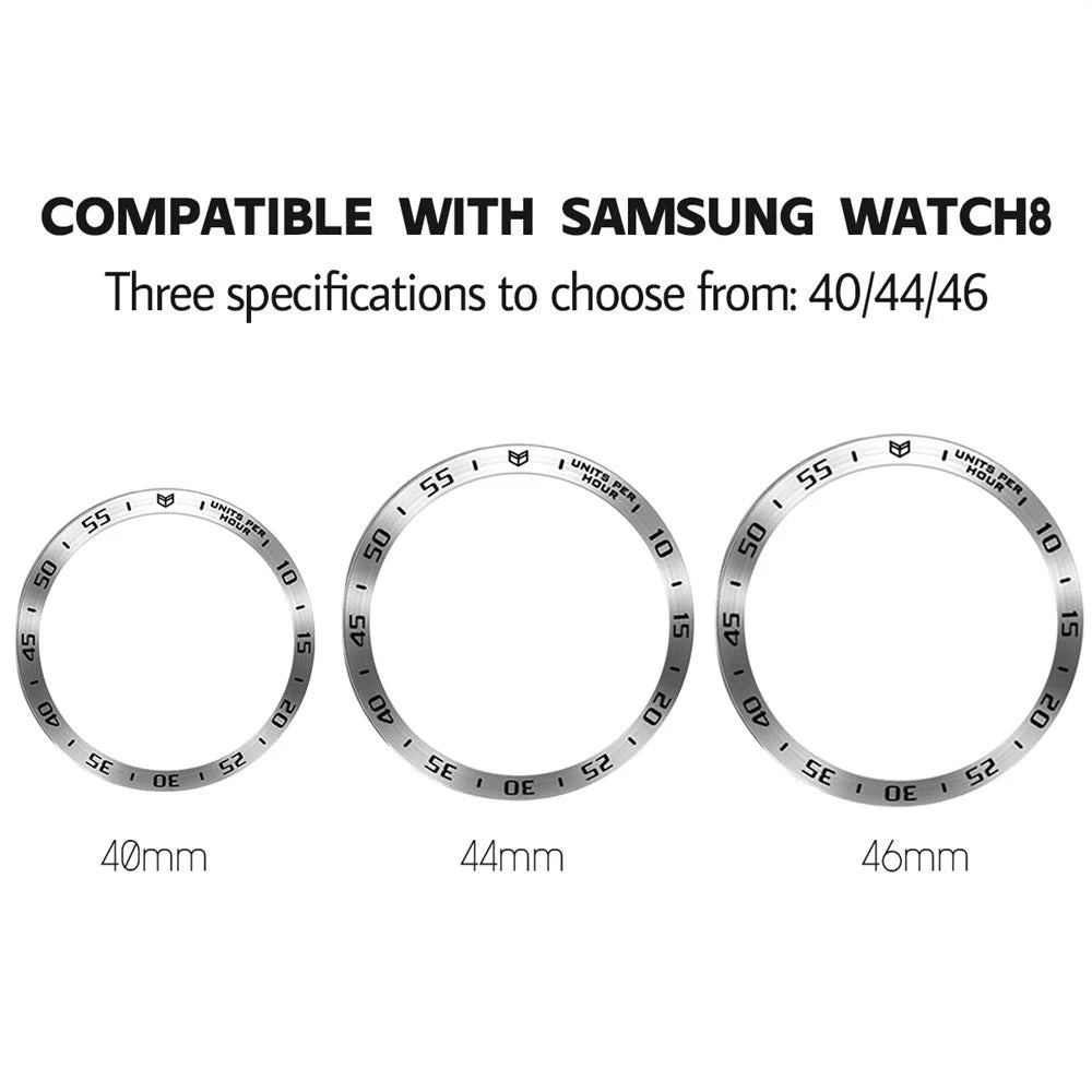 Type A for Samsung Galaxy Watch8 44mm Bezel Ring Metal Bezel Styling Dial Protective Case Cover - Black / White Characters - 3