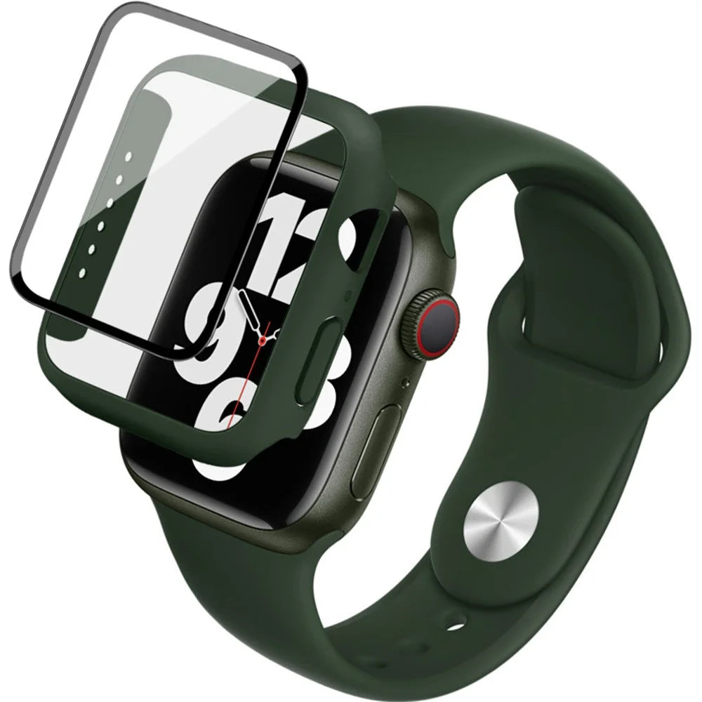 IMAK For Apple Watch SE 3 / 2 / 1 40mm Silicone Watch Strap with PC Watch Case and Tempered Glass - Green - 1