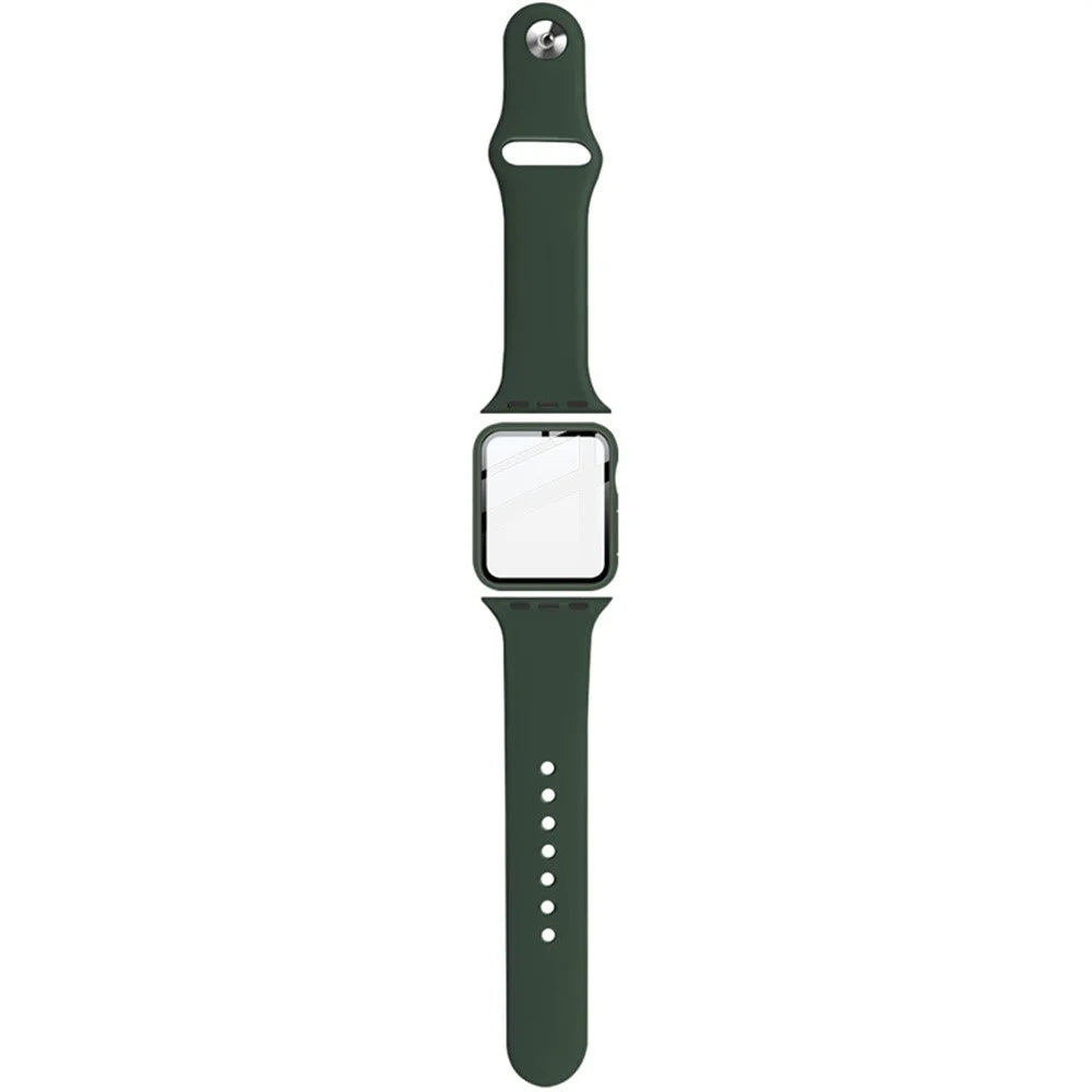 IMAK For Apple Watch SE 3 / 2 / 1 40mm Silicone Watch Strap with PC Watch Case and Tempered Glass - Green - 2