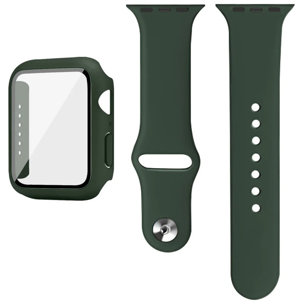 IMAK For Apple Watch SE 3 / 2 / 1 40mm Silicone Watch Strap with PC Watch Case and Tempered Glass - Green - 3