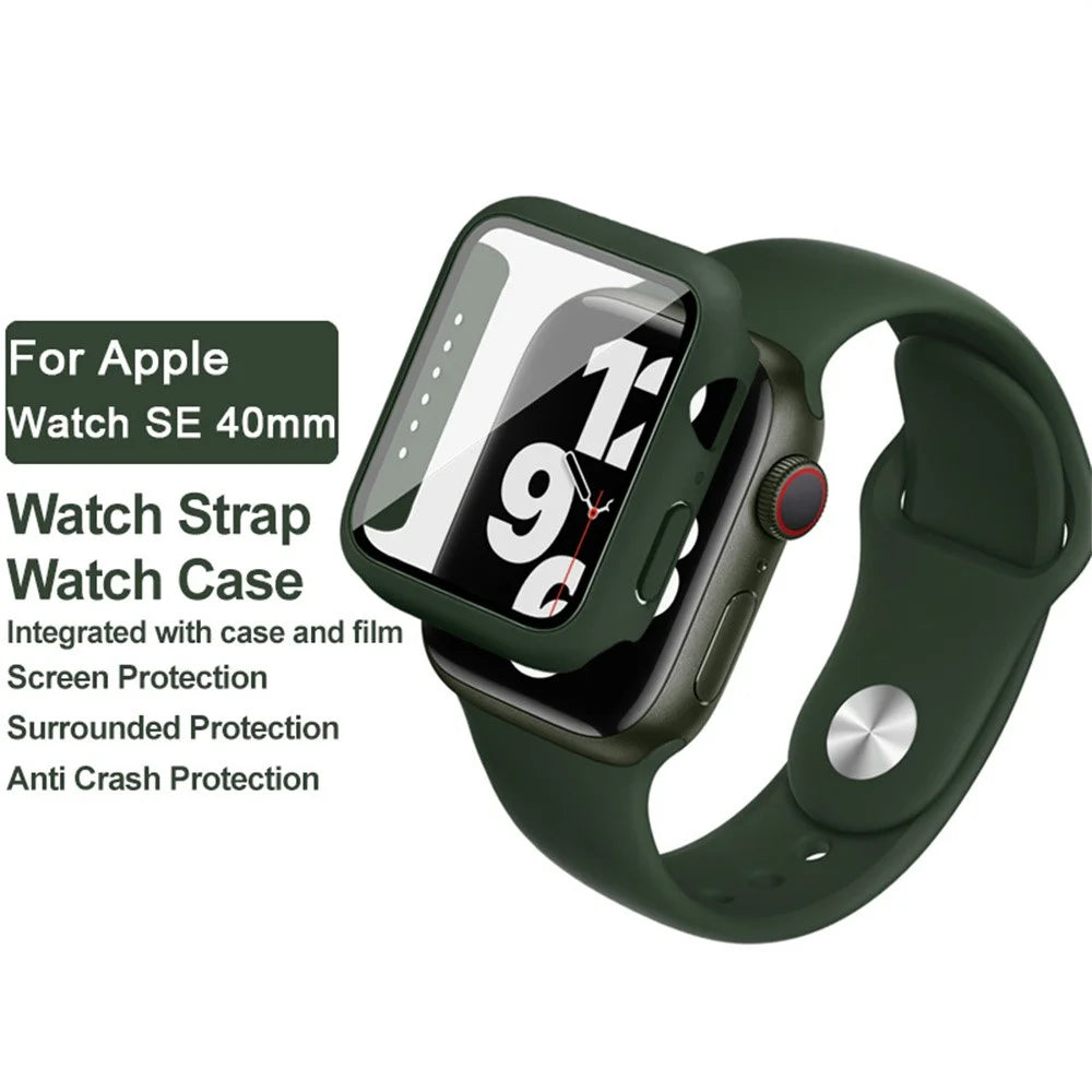 IMAK For Apple Watch SE 3 / 2 / 1 40mm Silicone Watch Strap with PC Watch Case and Tempered Glass - Green - 4
