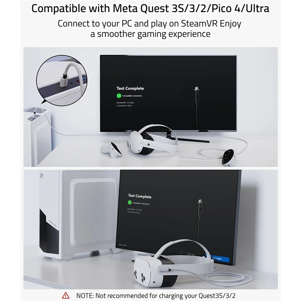 SYNTECH 5m USB A to USB C L Shaped VR Link Cable for Meta Quest 3S / Quest 3 / Quest 2 / Pro / Pico 4 PC VR Gaming Data Cord - White - 3