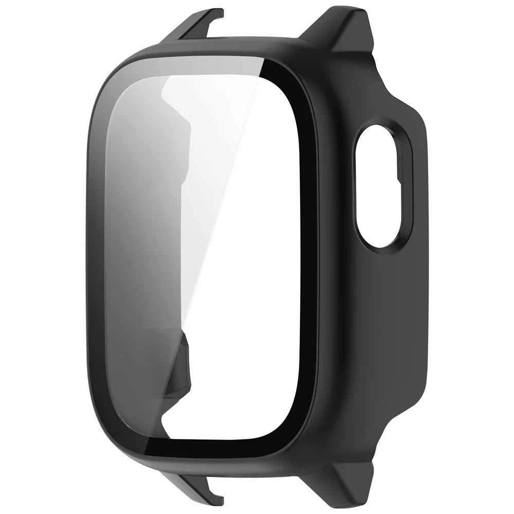 For Cosmo JrTrack 5 Case PC Frame Watch Cover with Tempered Glass Screen Film - Black - 2