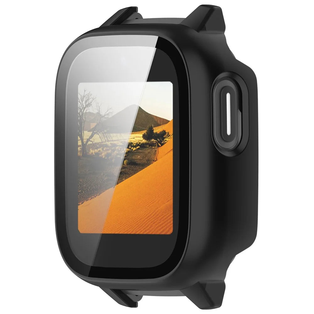 For Cosmo JrTrack 5 Case PC Frame Watch Cover with Tempered Glass Screen Film - Black - 5