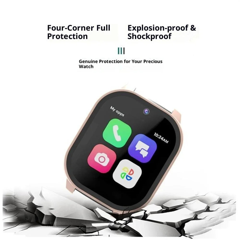 For Cosmo JrTrack 5 Kids Smart Watch Hard PC Watch Protective Case with Tempered Glass Film - Black - 3