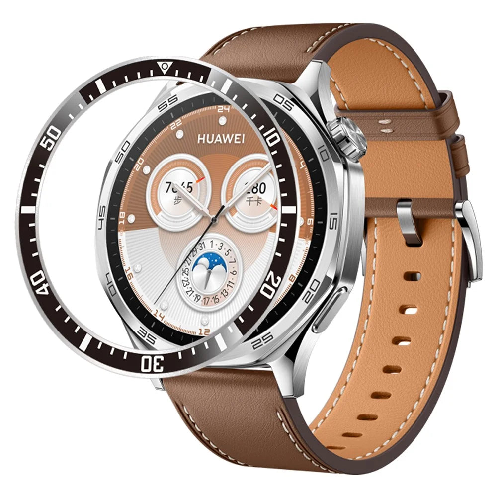 For Huawei Watch GT 5 46mm Bezel Ring Anti Scratch Aluminum Alloy Adhesive Cover - Black / White Characters - 1