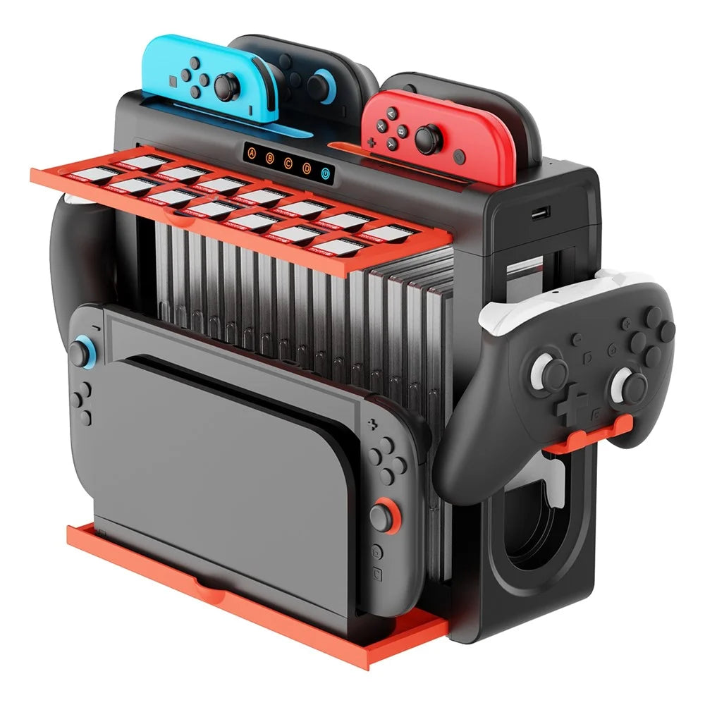 IPEGA PG-SW2027 Charging Dock for Nintendo Switch / Switch 2 Storage Holder Charging Stand with 8 Slot Controller Charger / USB Port / Game Card Slots - 1