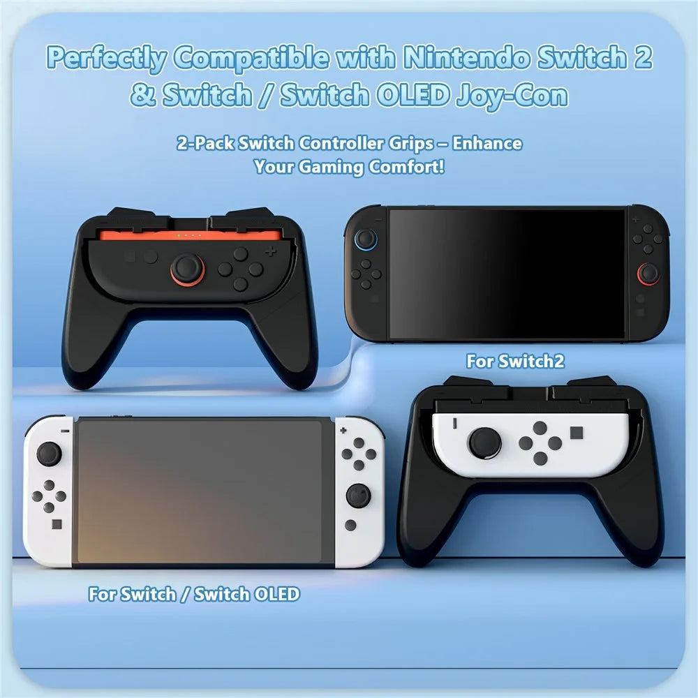 For Nintendo Switch OLED / Switch 2 2Pcs Gaming Controller Grips Ergonomic Comfortable Handheld Holder - Black - 3