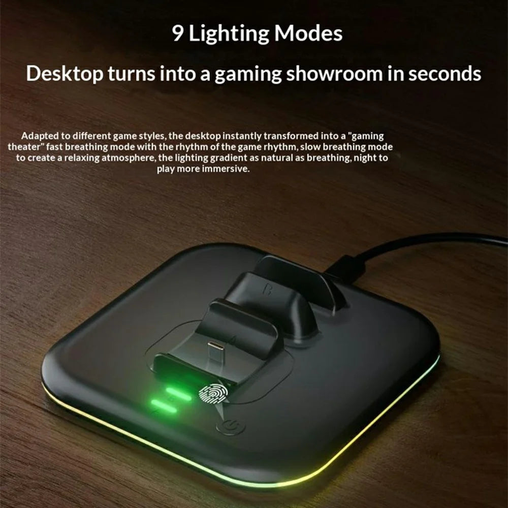 IPLAY HBS-2872 For Nintendo Switch 2 Pro / Switch 2 Joy-Con Grip Controller Charging Base with 9-Level LED Ambient Lights - Black - 6