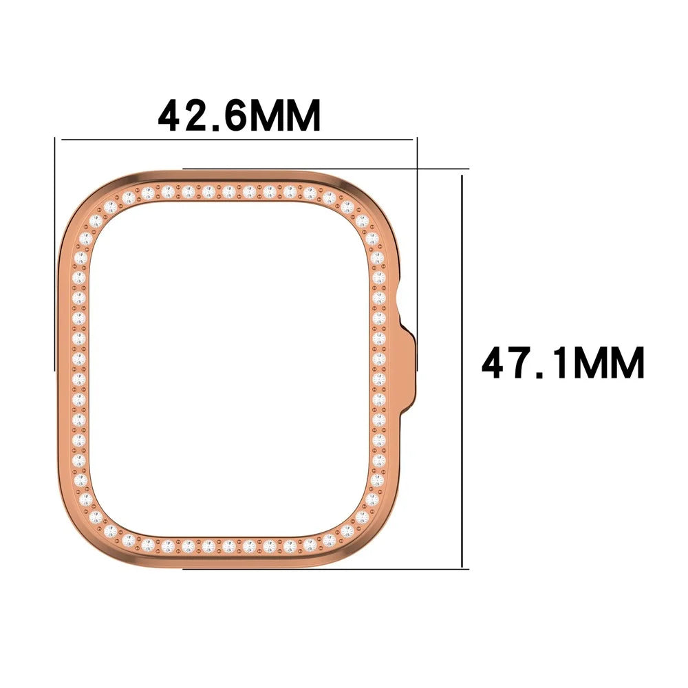 For Huawei Watch Fit 5 Pro Case Rhinestones Decor Clear PC Watch Frame Half Cover - Electroplated Rose Gold - 3