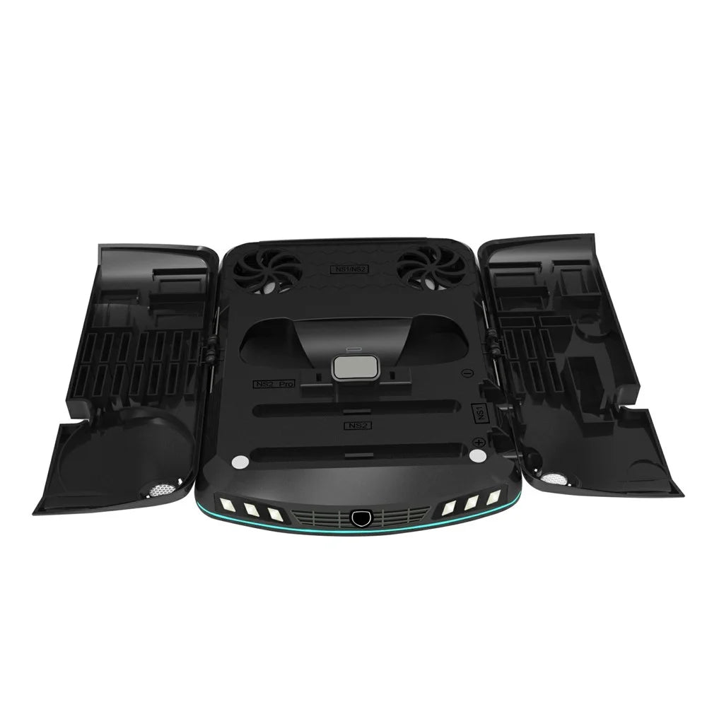 KJH-NS2-569 Multi-Functional Cooling Charging Stand for Nintendo Switch 1 / OLED / 2 Gaming Console Charger RGB Light Game Card Storage Stand - Black - 4