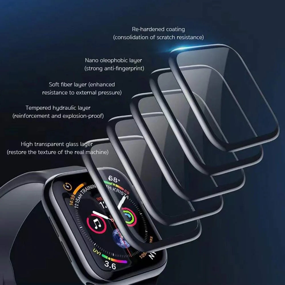 COTECI 24001 PET Screen Protector for Apple Watch SE (2025) / SE (2022) / SE (2020) / SE / Series 6 / 5 / 4 44mm Soft Edge Full Coverage Film - Black - 4