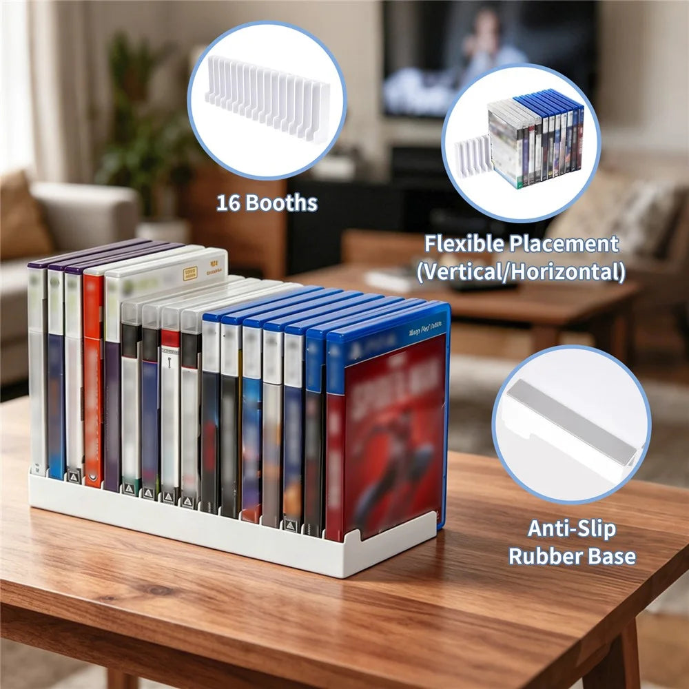 8026 16-in-1 Game Disc Storage Organizer for PS5 / PS4 / Nintendo Switch Universal Disc Holder Desktop Rack - White - 2