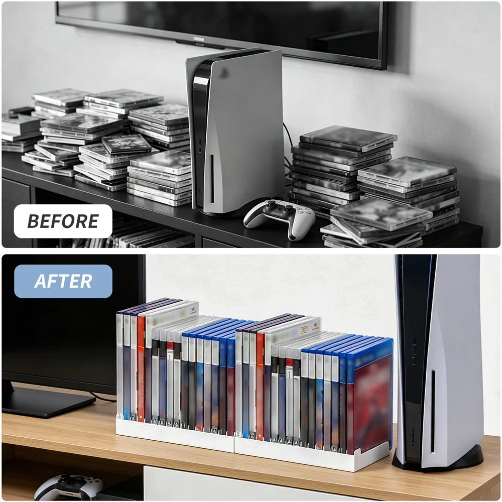 8026 16-in-1 Game Disc Storage Organizer for PS5 / PS4 / Nintendo Switch Universal Disc Holder Desktop Rack - White - 4