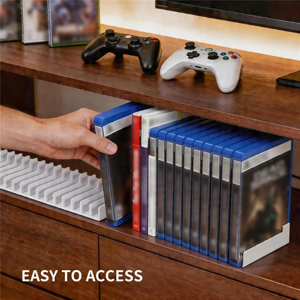8026 16-in-1 Game Disc Storage Organizer for PS5 / PS4 / Nintendo Switch Universal Disc Holder Desktop Rack - White - 6