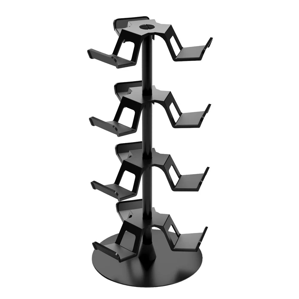 8002 4-Tier Game Controller Stand for Xbox / PS5 / Nintendo Switch 360 Degree Rotating Multi-Functional Gaming Controller & Headphone Holder - Black - 1