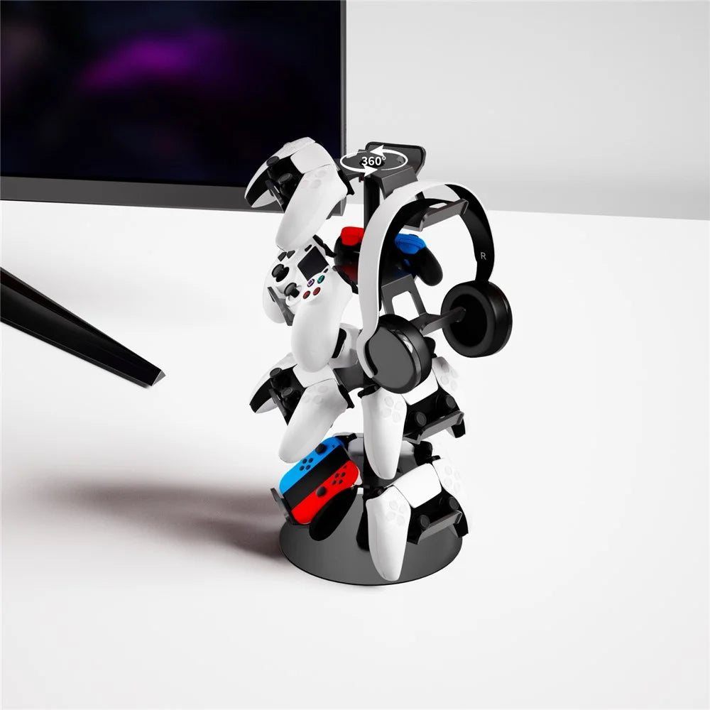 8002 4-Tier Game Controller Stand for Xbox / PS5 / Nintendo Switch 360 Degree Rotating Multi-Functional Gaming Controller & Headphone Holder - Black - 2