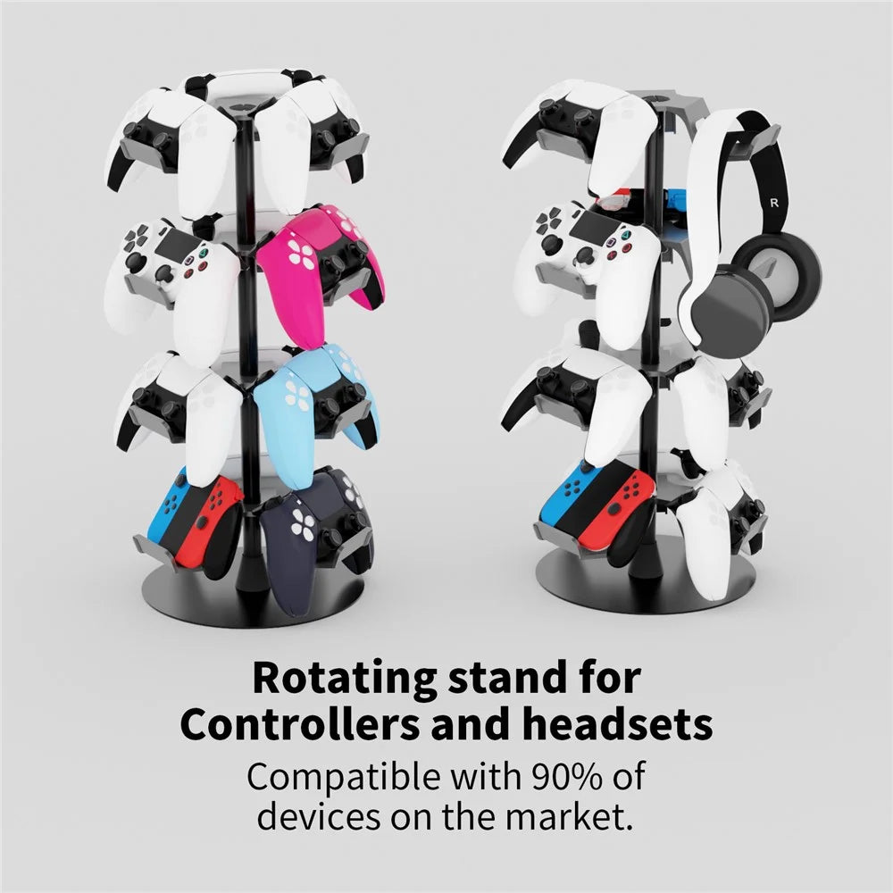 8002 4-Tier Game Controller Stand for Xbox / PS5 / Nintendo Switch 360 Degree Rotating Multi-Functional Gaming Controller & Headphone Holder - Black - 3