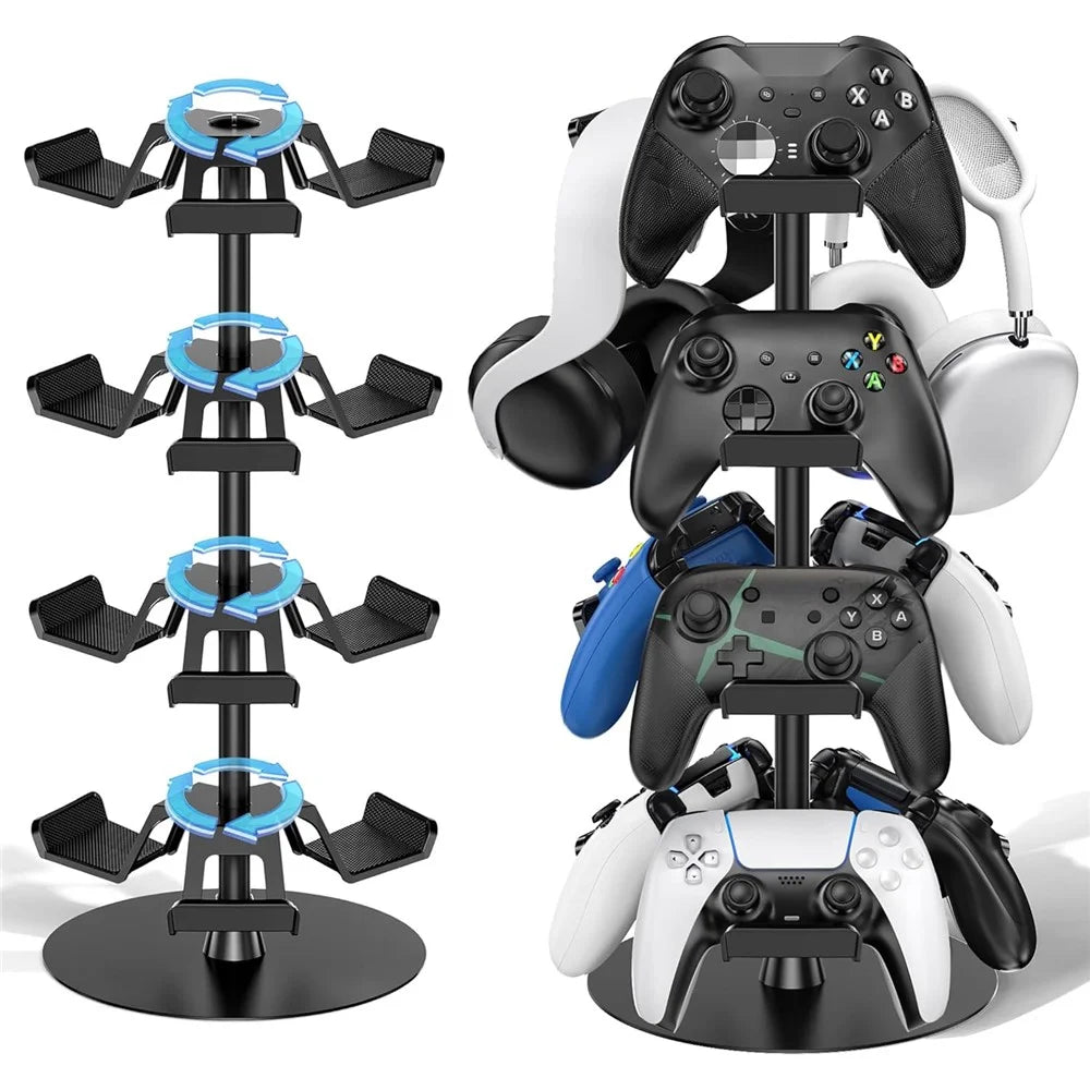 8002 4-Tier Game Controller Stand for Xbox / PS5 / Nintendo Switch 360 Degree Rotating Multi-Functional Gaming Controller & Headphone Holder - Black - 5