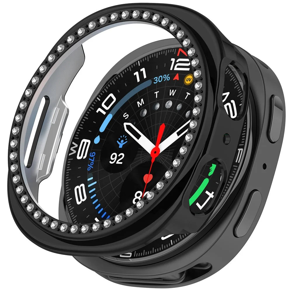 For Samsung Galaxy Watch9 40mm PC Watch Case Protective Cover with Rhinestone Decor - Black - 1