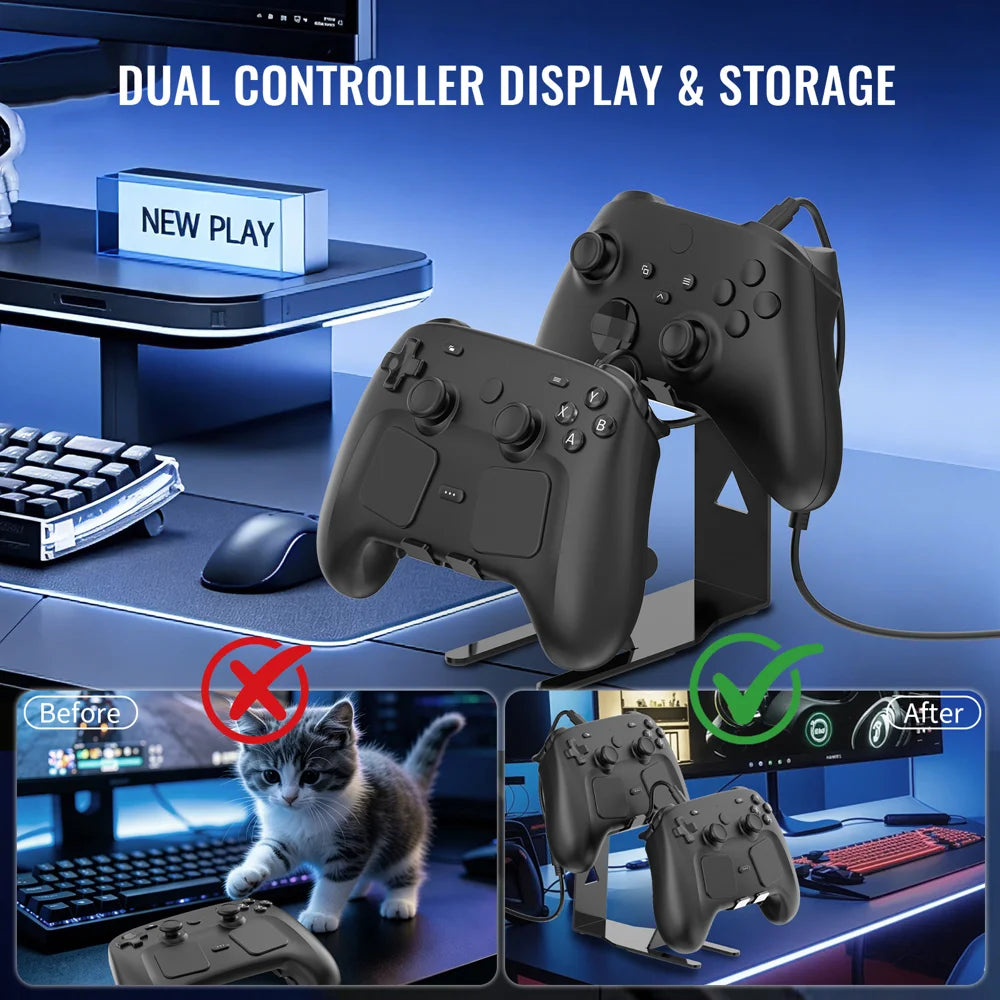 JYS SDM012 Gaming Controller Stand for Steam Controller/Nintendo Switch Pro/Sony PlayStation 5/4 Charging Station with Dual USB-C Cable - 5