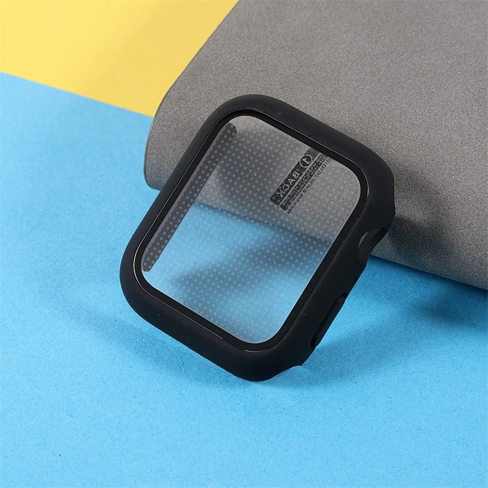 Matte Rubberized Case Tempered Glass Protector Cover for Apple Watch Series 9 / 8 / 7 45mm - 6