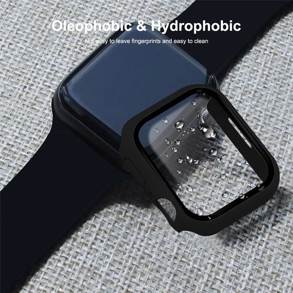 ENKAY HAT PRINCE Rubberized Hard PC Case with Tempered Glass Screen Protector for Apple Watch Series 9 / 8 / 7 45mm - Black - 6