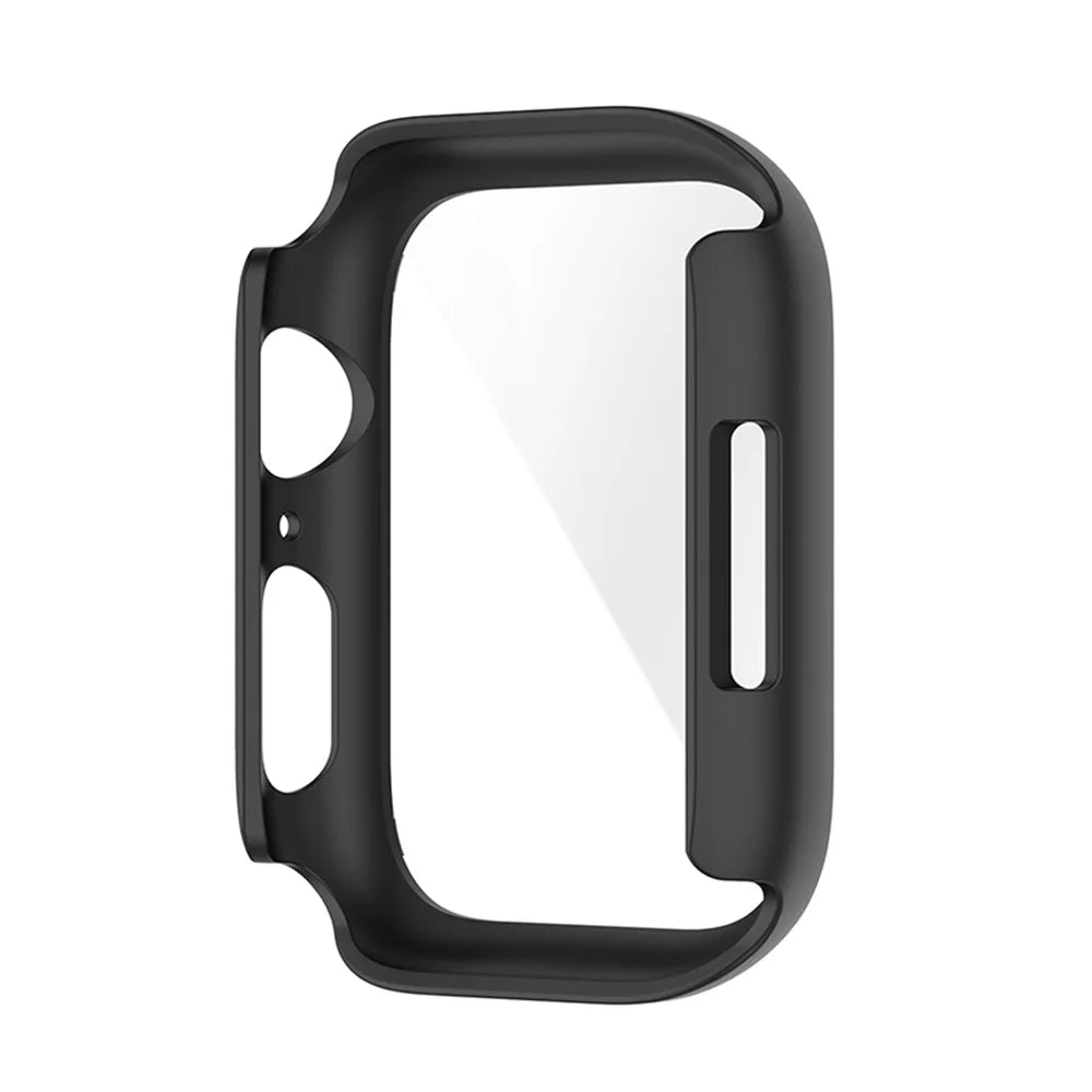 For Apple Watch Series 9 / 8 / 7 41mm Drop-proof PC Frame with Tempered Glass Screen Protector Integrated Watch Case - Black - 2