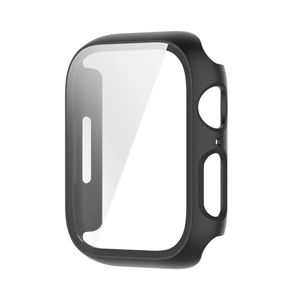 For Apple Watch Series 9 / 8 / 7 41mm Drop-proof PC Frame with Tempered Glass Screen Protector Integrated Watch Case - Black - 3