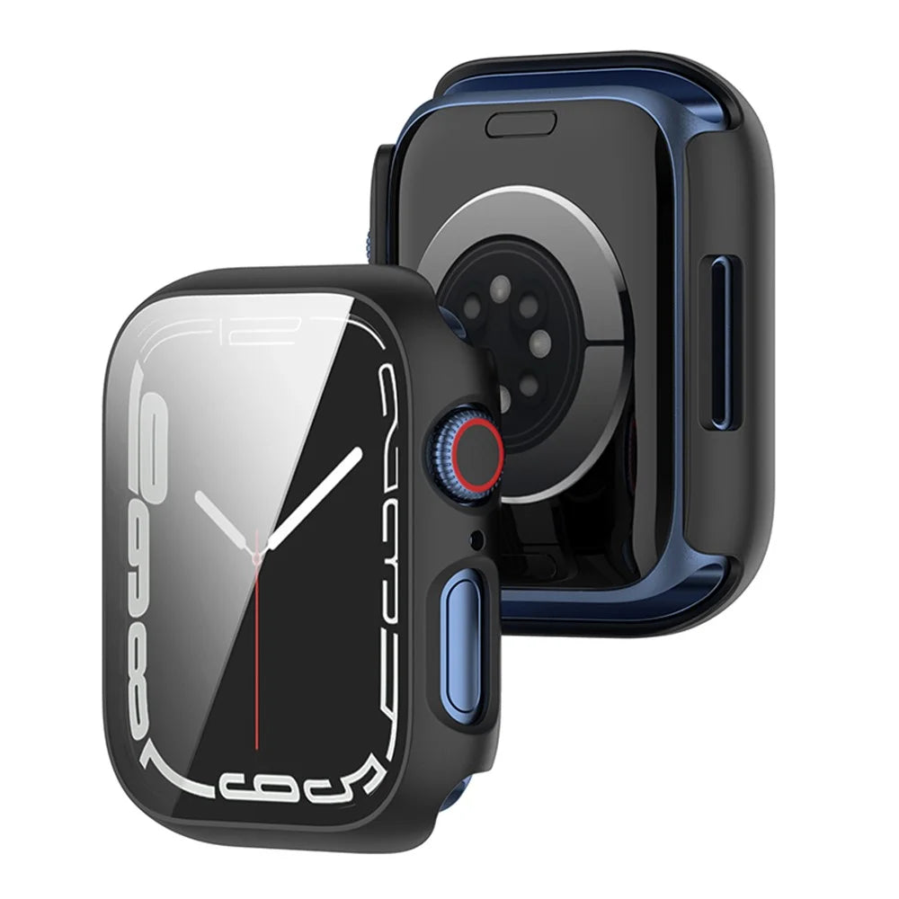 For Apple Watch Series 9 / 8 / 7 41mm Drop-proof PC Frame with Tempered Glass Screen Protector Integrated Watch Case - Black - 6