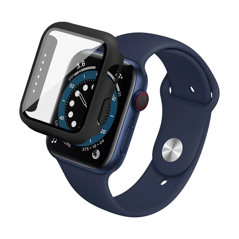 IMAK Hard PC Case with Anti-Scratch HD Tempered Glass Film for Apple Watch SE3 / SE2 / SE1 / 6 / 5 / 4 40mm - Black - 1