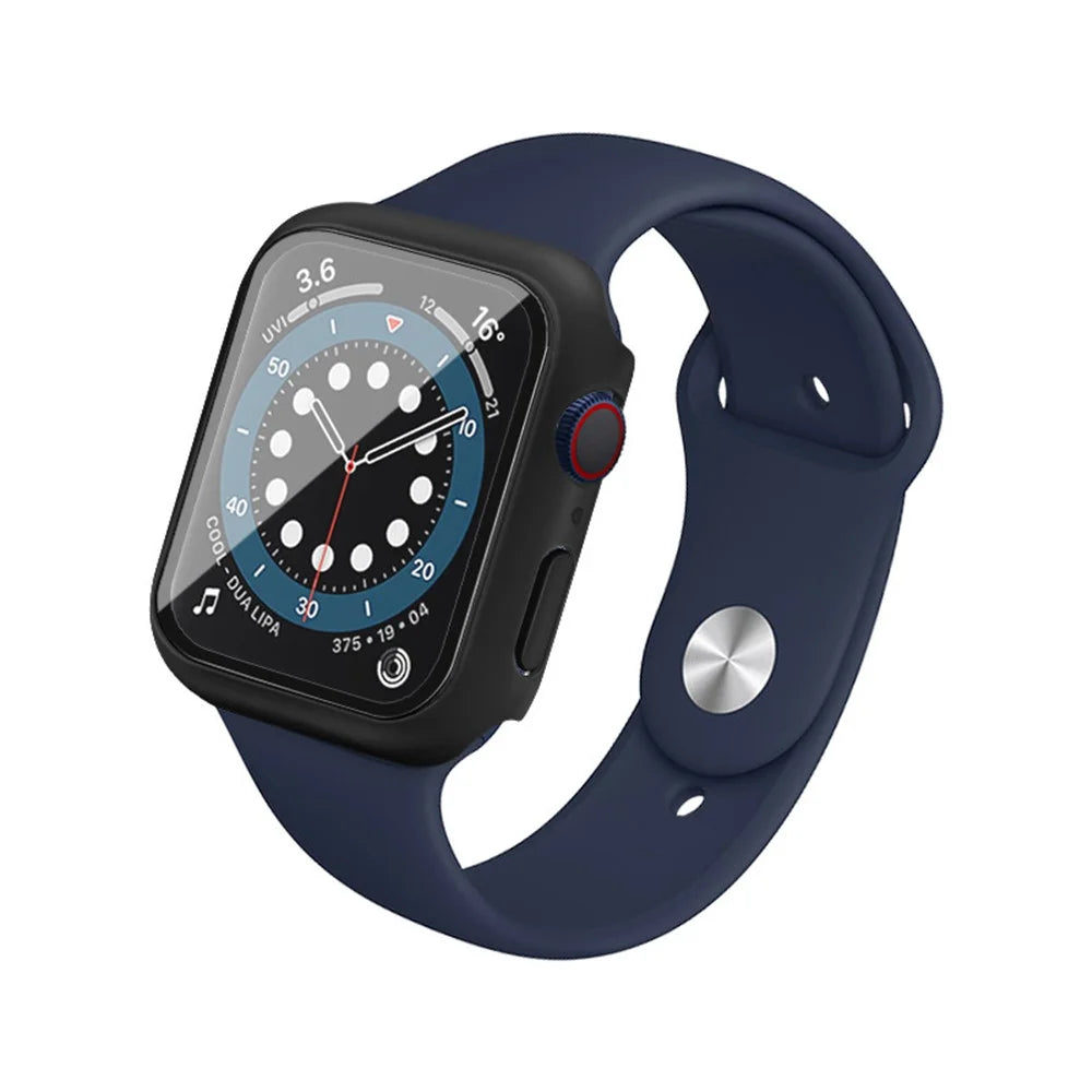 IMAK Hard PC Case with Anti-Scratch HD Tempered Glass Film for Apple Watch SE3 / SE2 / SE1 / 6 / 5 / 4 40mm - Black - 2