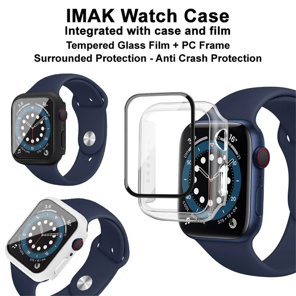 IMAK Hard PC Case with Anti-Scratch HD Tempered Glass Film for Apple Watch SE3 / SE2 / SE1 / 6 / 5 / 4 40mm - Black - 3
