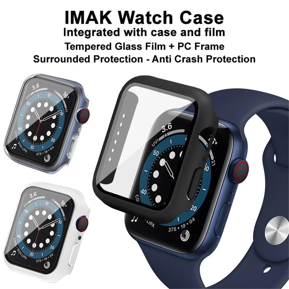 IMAK Hard PC Case with Anti-Scratch HD Tempered Glass Film for Apple Watch SE3 / SE2 / SE1 / 6 / 5 / 4 40mm - Black - 4