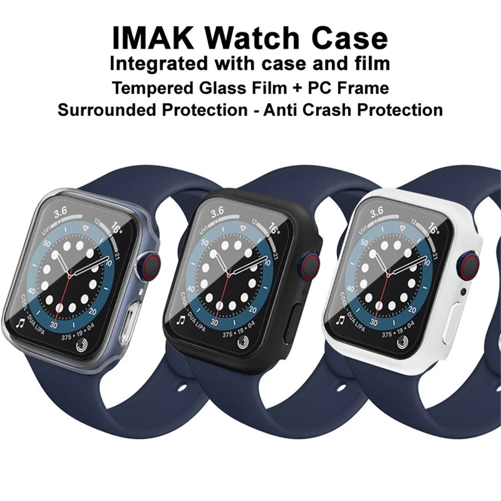 IMAK Hard PC Case with Anti-Scratch HD Tempered Glass Film for Apple Watch SE3 / SE2 / SE1 / 6 / 5 / 4 40mm - Black - 5