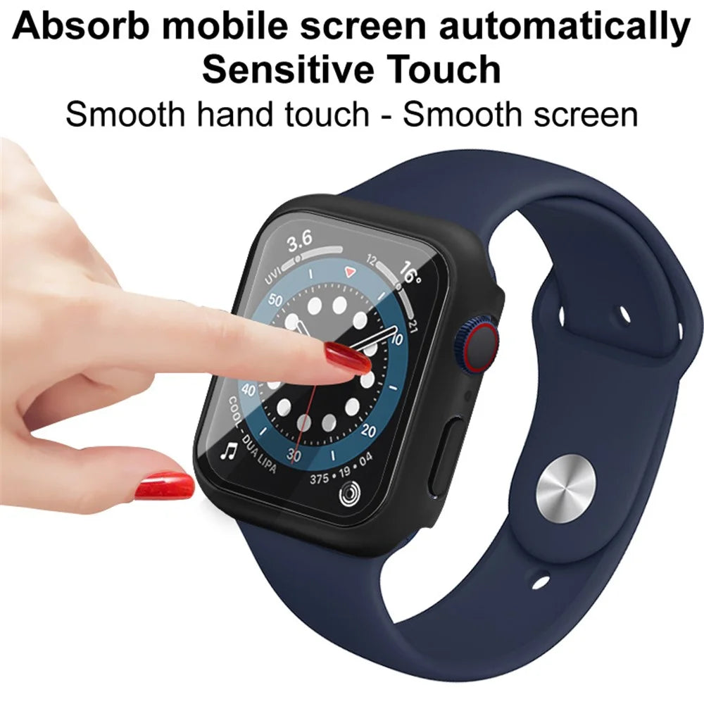 IMAK Hard PC Case with Anti-Scratch HD Tempered Glass Film for Apple Watch SE3 / SE2 / SE1 / 6 / 5 / 4 40mm - Black - 7